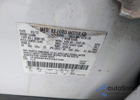 2013 Ford Explorer Limited z USA, uszkodzony, nr VIN 1FM5K8F8XDGA21345